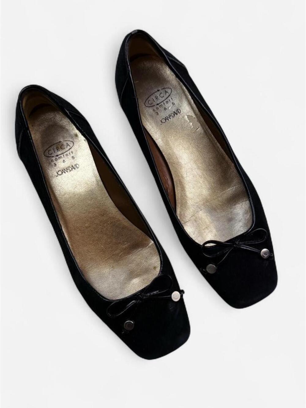 Black Suede Bow Square Toe Ballet Flats